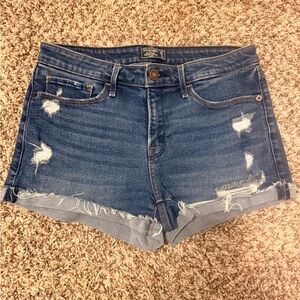 Abercrombie & Fitch Low Rise Distressed Blue Denim Shorts